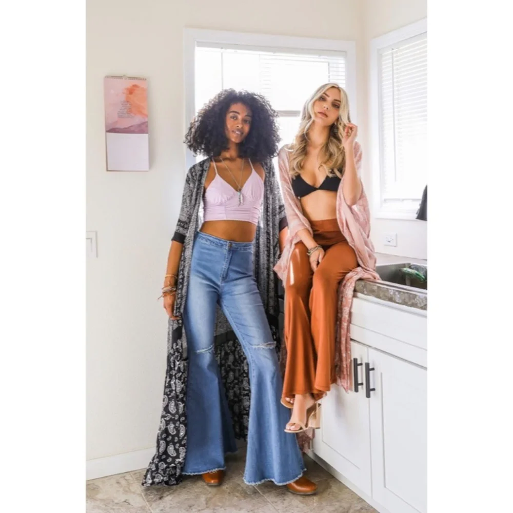 SOLD OUT Black Paisley Tapestry Free Flow Kimono Open Duster Coverup Wrap Top - Picture 4 of 4
